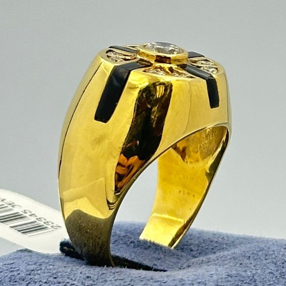 MENS RING 18K YELLOW GOLD WITH DIAMONDS & ONYX SIZE 9.5 - Picture 4 of 5
